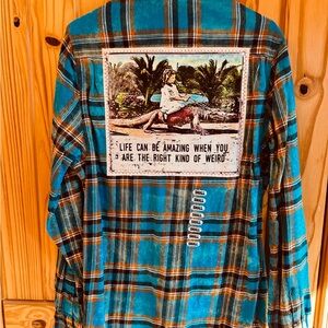 Angry Minnow Blue and Tan Flannel Patch Shirt